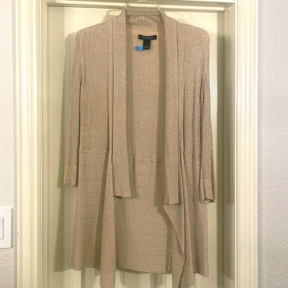 White House Black Market Size Large gold 3/4 sleeve cardigan sweater-like new